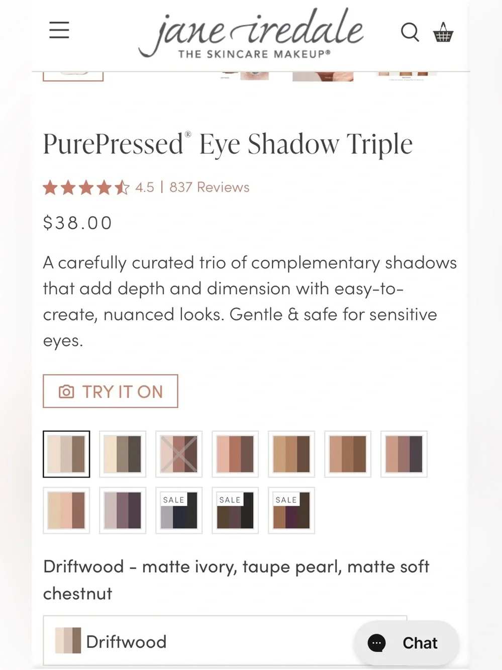 Jane Iredale Pure Pressed Eye Shadow Triple Compact, Driftwood